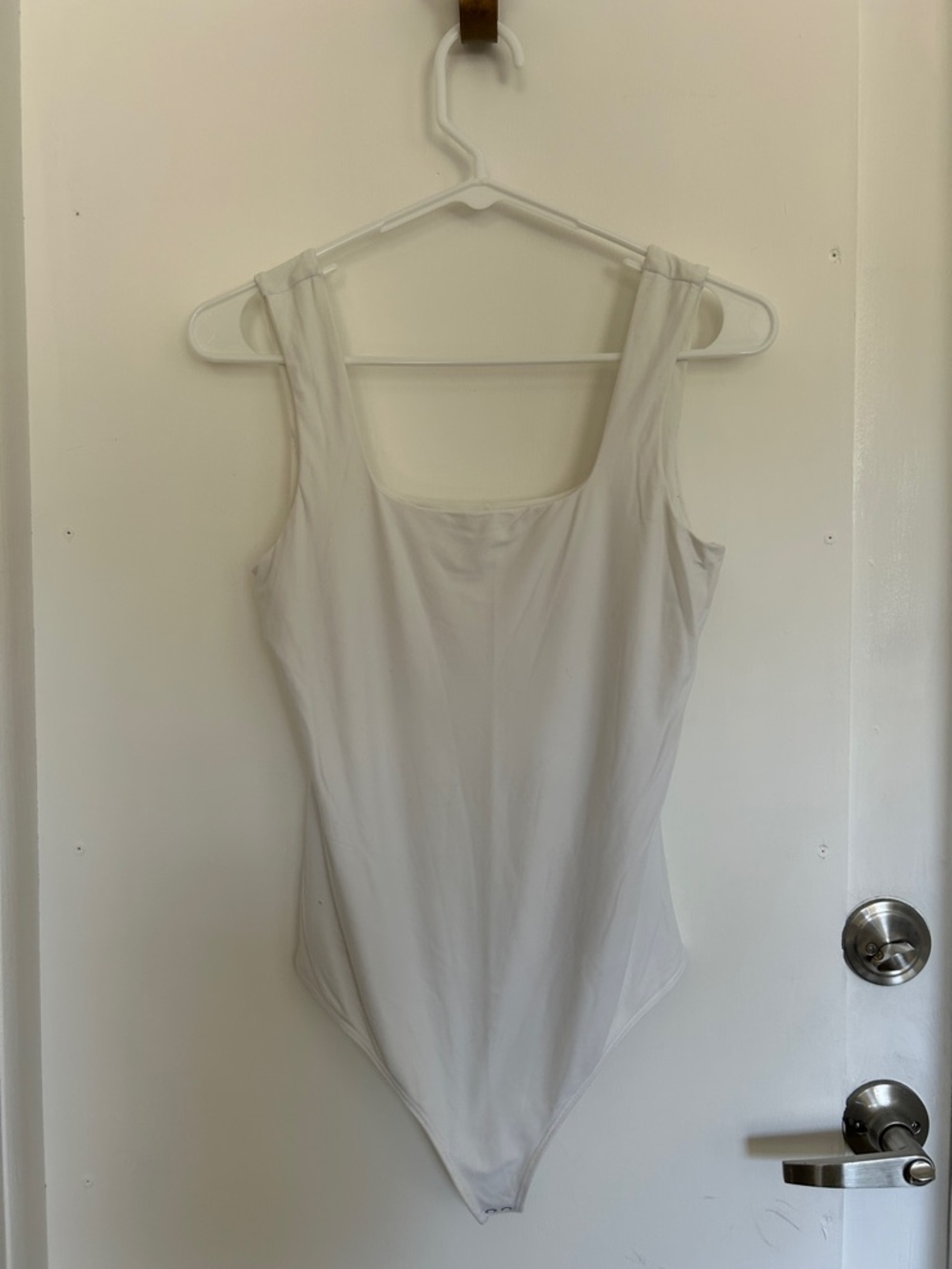 Abercrombie & Fitch White Wide-Strap Scoop Tank Bodysuit